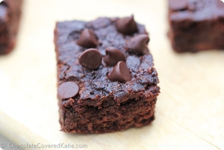 Breakfast food Brownies with chocolate chips on wooden table