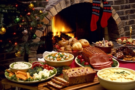 Christmas food near fireplace